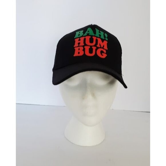 NWT Black Grinch 'Bah Hum Bug' Mesh Trucker Cap Hat Unisex Novelty Christmas - Picture 2 of 6